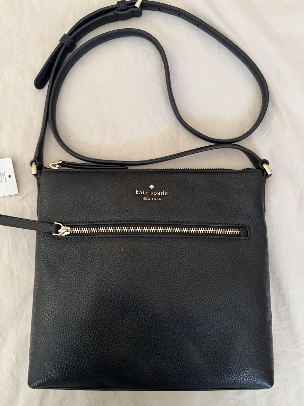 Kate Spade Black Pebbled Leather Crossbody Shoulder Bag With Gold Hardware